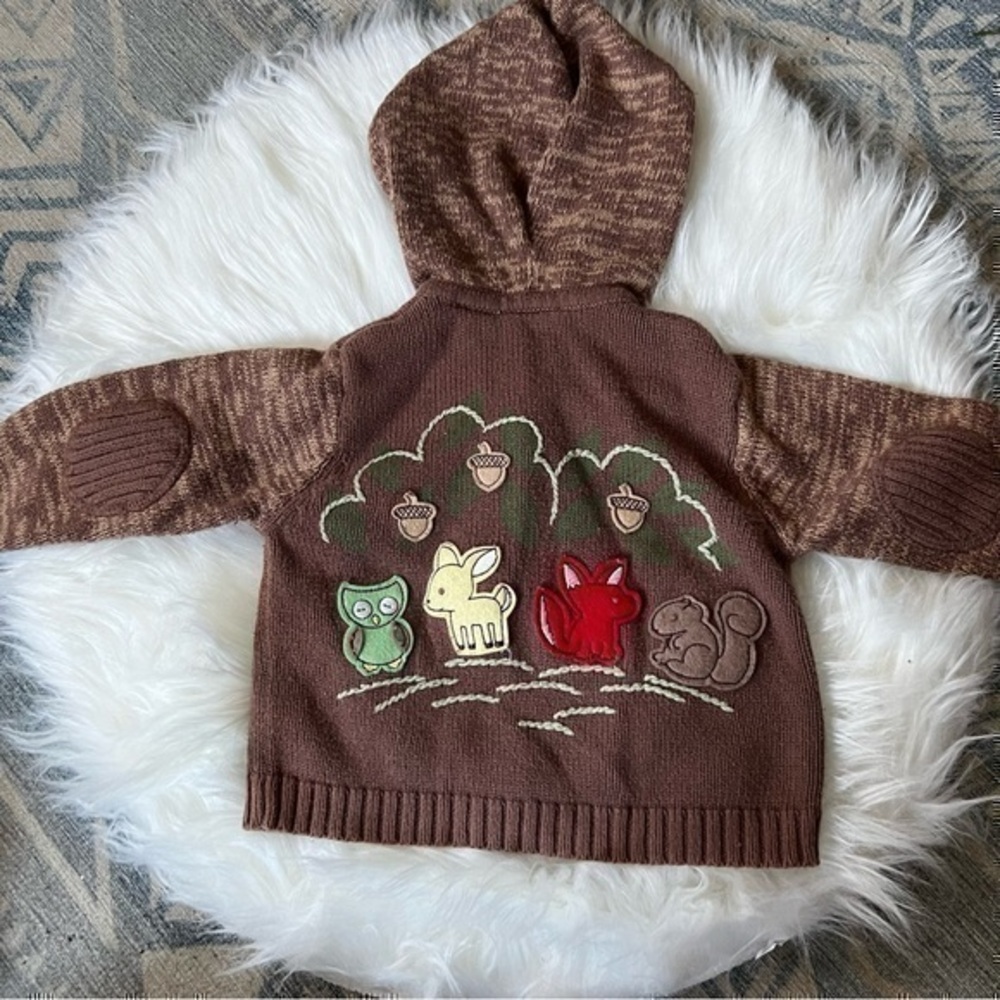 Nordstrom Baby Brown Zip-up Knit Sweater w/ Woodland Creatures